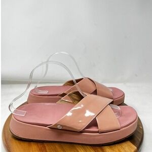 UGG Pink Patent‎ Leather Criss Cross Platform Slide Sandals Size 10 Casual